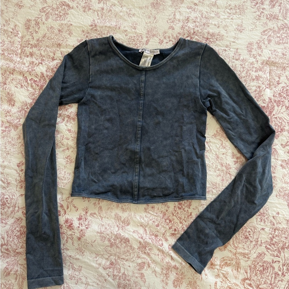 Zara Slate Blue Crewneck Crop Top